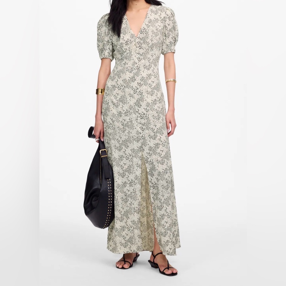 Madewell NWT Puff-Sleeve V-Neck Midi Dress in Floral size 2